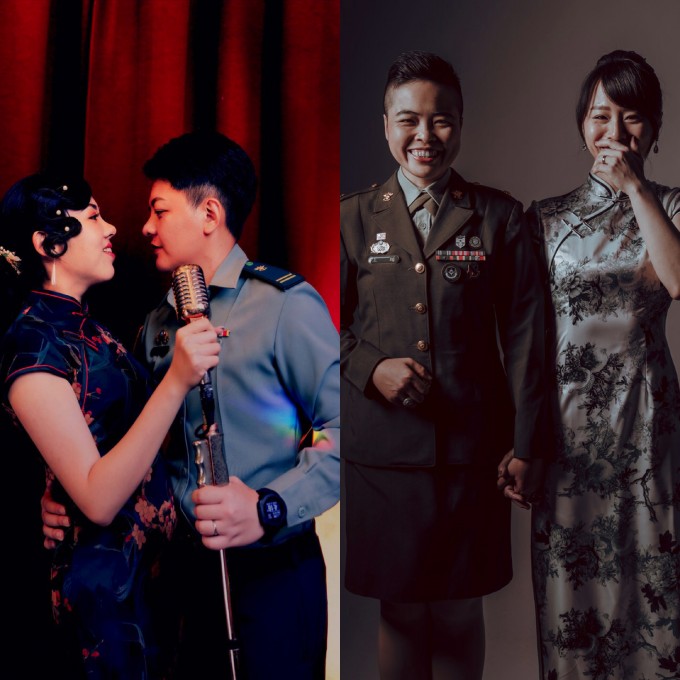 这是自去年 5 月 17 日台湾同性婚姻合法化后首次有同婚新人参加军队联合婚礼。圖:中華民國陸軍FB網頁