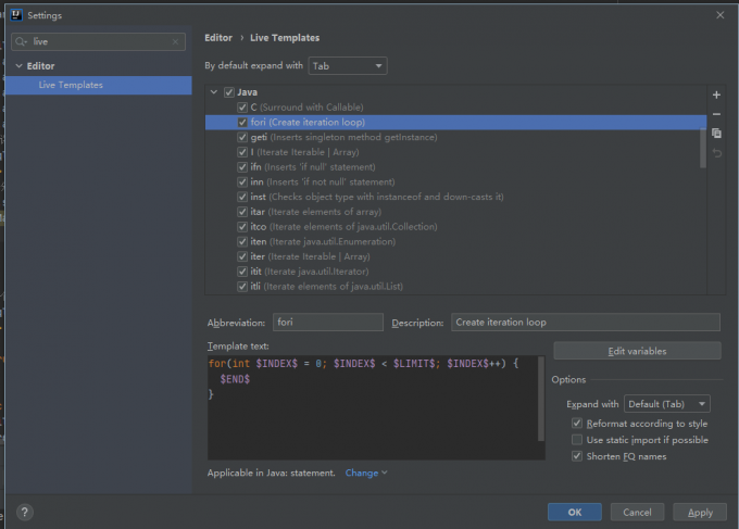 idea live templates