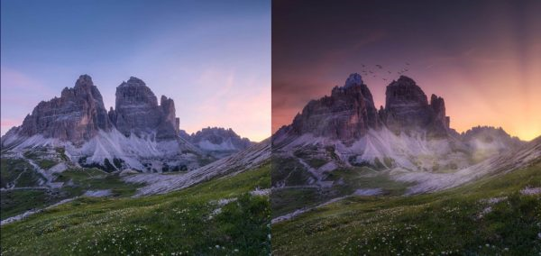 Luminar AI 照片处理前后对比(官方演示效果，左侧是原图)
