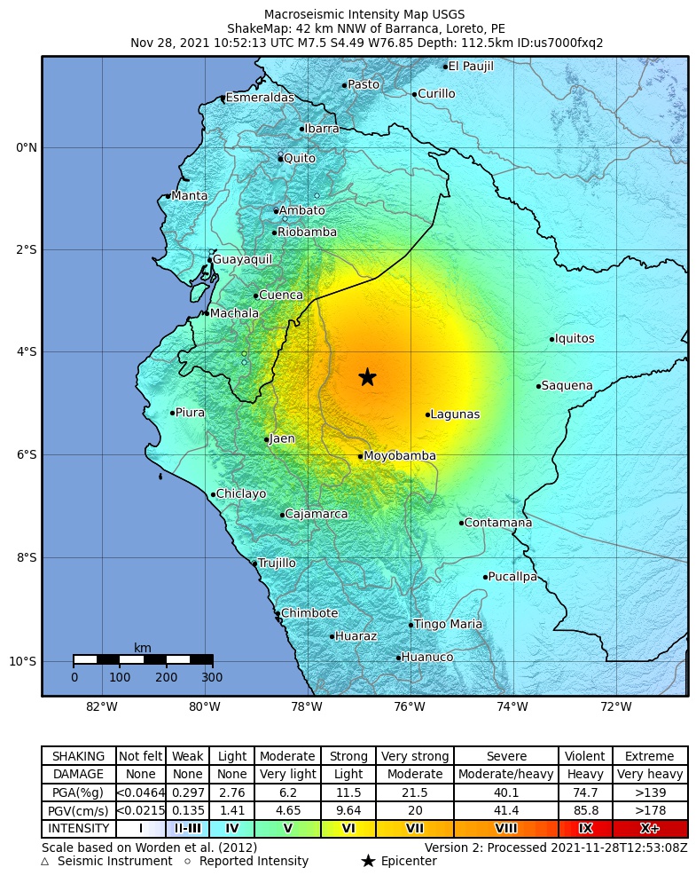 21年11月28日秘鲁北部m7 5地震情报 Letc